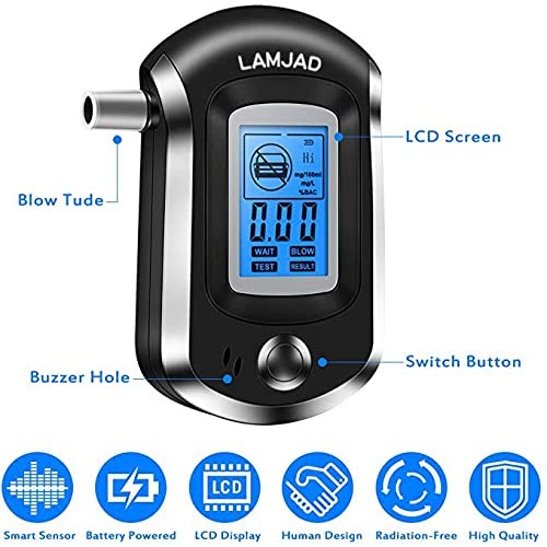 LAMJAD Breathalyzer, Portable Alcohol Tester with 31 Mouthpieces, Professiona...