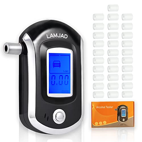 LAMJAD Breathalyzer, Portable Alcohol Tester with 31 Mouthpieces, Professiona...