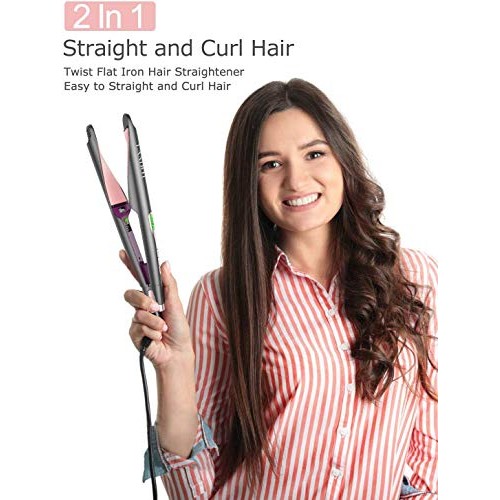 LANDOT Hair Straightener and Curler 2 in 1, Twist Straightening Curling Iron,...