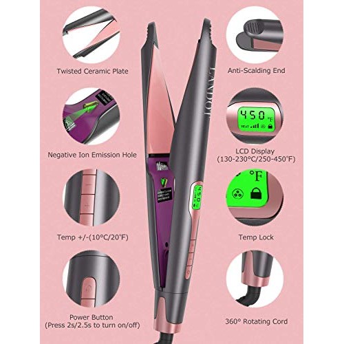 LANDOT Hair Straightener and Curler 2 in 1, Twist Straightening Curling Iron,...