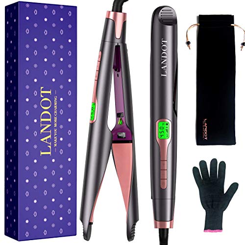 LANDOT Hair Straightener and Curler 2 in 1, Twist Straightening Curling Iron,...