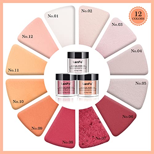 LanFo Acrylic Powder Set 12 Colors Acrylic Nail Powder Kit Nude Brown Orange ...