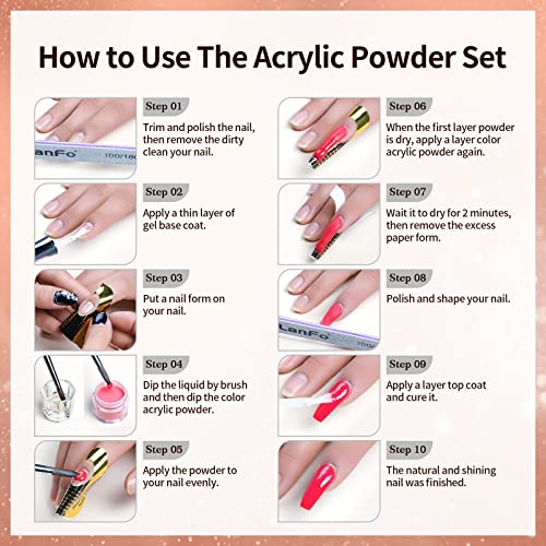 LanFo Acrylic Powder Set 12 Colors Acrylic Nail Powder Kit Nude Brown Orange ...