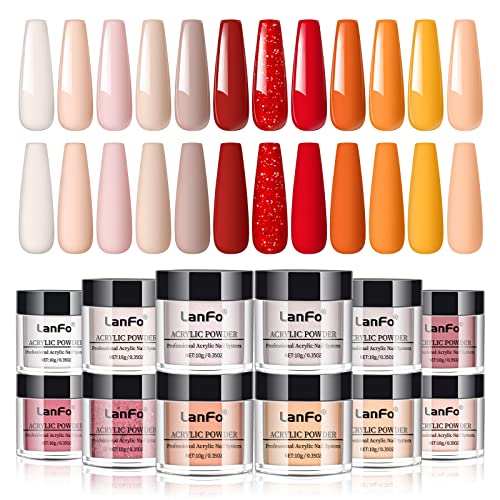 LanFo Acrylic Powder Set 12 Colors Acrylic Nail Powder Kit Nude Brown Orange ...
