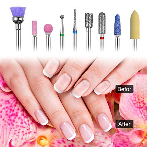 LANSEYQO Diamond Cuticle Nail Drill Bits Set 9Pcs, Rotary Burr Pedicure Tools...