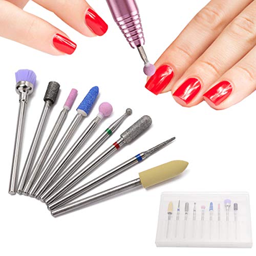 LANSEYQO Diamond Cuticle Nail Drill Bits Set 9Pcs, Rotary Burr Pedicure Tools...