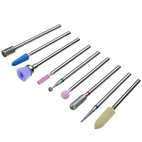 LANSEYQO Diamond Cuticle Nail Drill Bits Set 9Pcs, Rotary Burr Pedicure Tools...
