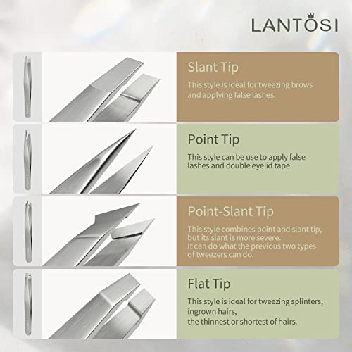 Lantosi Tweezers Set- Eyebrows Tweezers for Women and Men, Lash Tweezers, Pro...