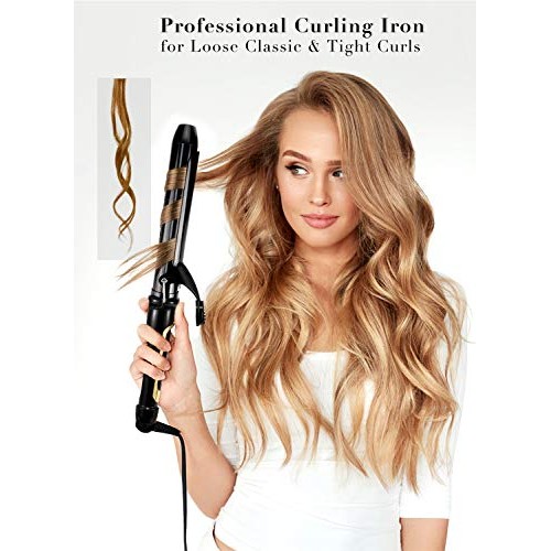 Lanvier 1.25 Inch Clipped Curling Iron with Extra Long Tourmaline Ceramic Bar...