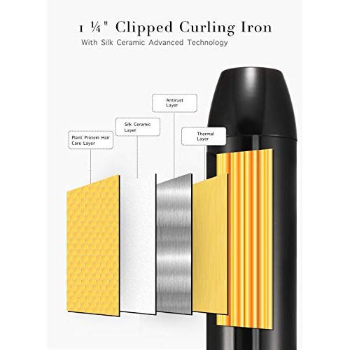 Lanvier 1.25 Inch Clipped Curling Iron with Extra Long Tourmaline Ceramic Bar...