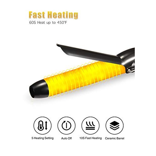 Lanvier 1.25 Inch Clipped Curling Iron with Extra Long Tourmaline Ceramic Bar...