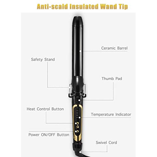 Lanvier 1.25 Inch Clipped Curling Iron with Extra Long Tourmaline Ceramic Bar...