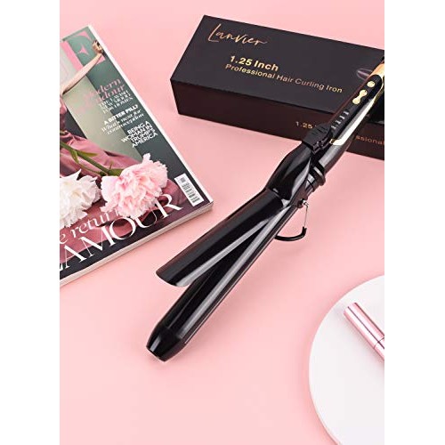 Lanvier 1.25 Inch Clipped Curling Iron with Extra Long Tourmaline Ceramic Bar...