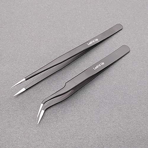 Lash'd Up 2 Pcs Black Stainless Steel Tweezers for Eyelash Extensions, Straig...