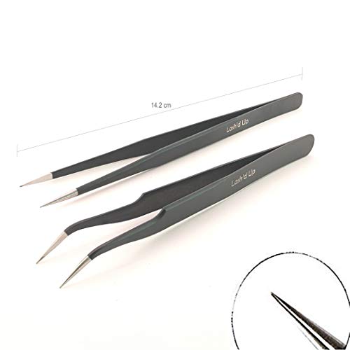 Lash'd Up 2 Pcs Black Stainless Steel Tweezers for Eyelash Extensions, Straig...