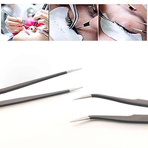 Lash'd Up 2 Pcs Black Stainless Steel Tweezers for Eyelash Extensions, Straig...