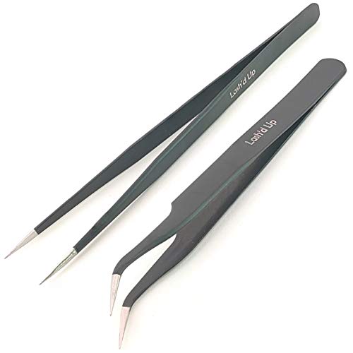 Lash'd Up 2 Pcs Black Stainless Steel Tweezers for Eyelash Extensions, Straig...