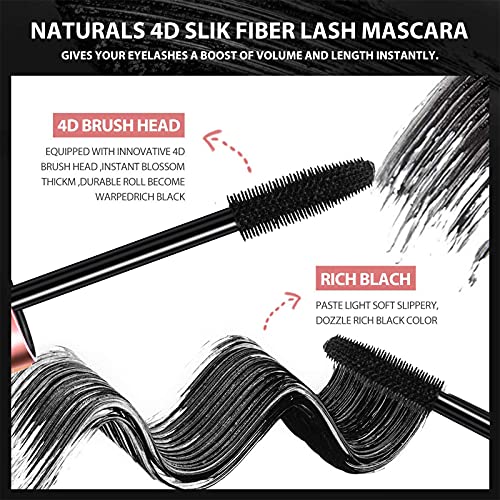 4D Silk Fiber Lash Mascara Black Waterproof with Foldable Eyelash Comb, Hypoa...