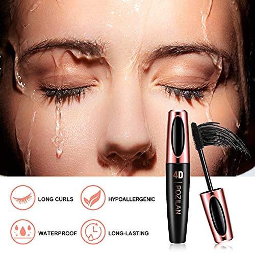 4D Silk Fiber Lash Mascara Black Waterproof with Foldable Eyelash Comb, Hypoa...
