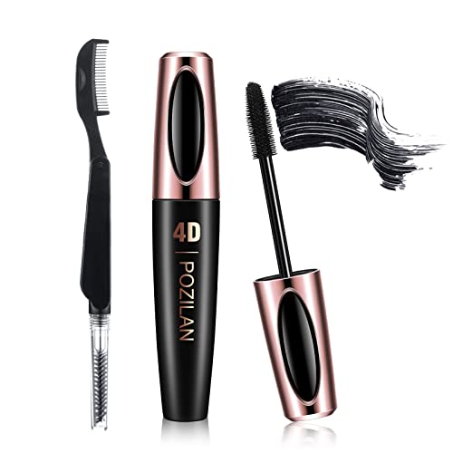 4D Silk Fiber Lash Mascara Black Waterproof with Foldable Eyelash Comb, Hypoa...