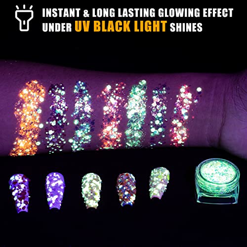 Glow in The Dark Body Face Glitter Gel, 12 Colors Luminous Iridescent Chunky ...