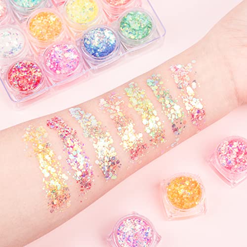 Glow in The Dark Body Face Glitter Gel, 12 Colors Luminous Iridescent Chunky ...