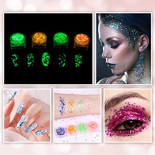 Glow in The Dark Body Face Glitter Gel, 12 Colors Luminous Iridescent Chunky ...