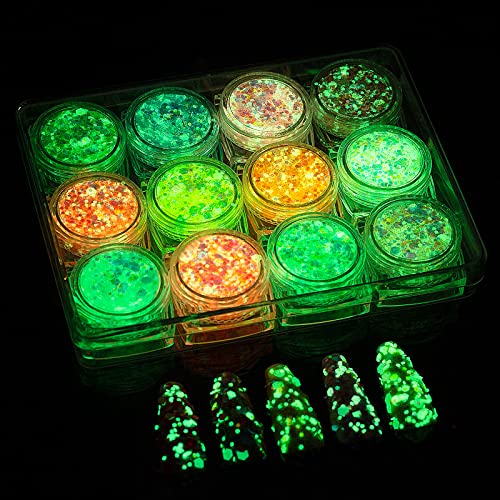 Glow in The Dark Body Face Glitter Gel, 12 Colors Luminous Iridescent Chunky ...
