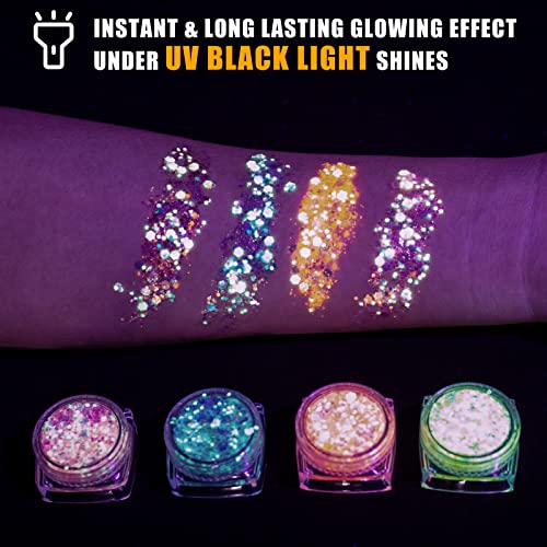 Glow in The Dark Body Face Glitter Gel for Women, 12 Colors Glitter Gel Makeu...