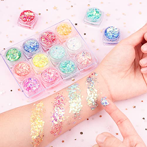 Glow in The Dark Body Face Glitter Gel for Women, 12 Colors Glitter Gel Makeu...
