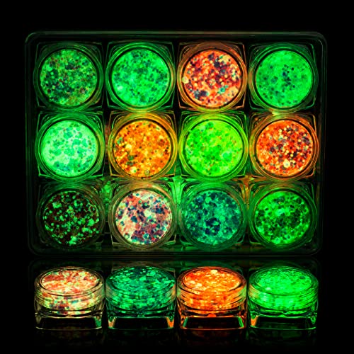 Glow in The Dark Body Face Glitter Gel for Women, 12 Colors Glitter Gel Makeu...