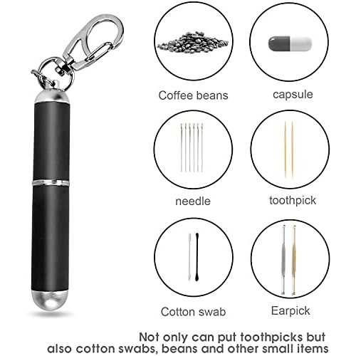 Lattliv 8 Pieces Portable Stainless Steel Toothpicks Holder Metal Reusable Ti...