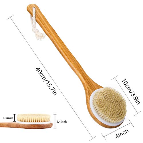 Shower Brush with Natural Bristle - Long Bamboo Handle Bath Body Brush for We...