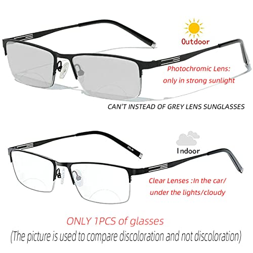Men's Bifocal Reading Glasses Business Sun Photochromic Lens Metal Frame 2020...