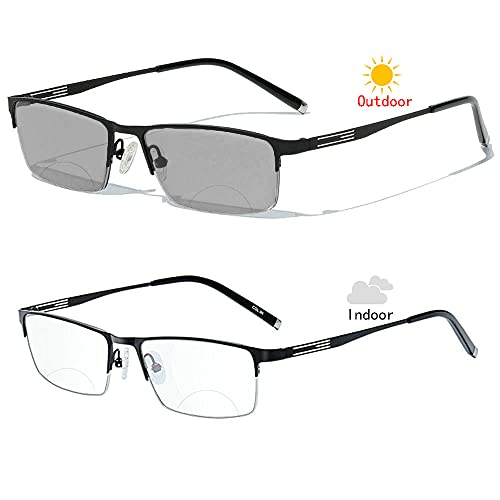 Men's Bifocal Reading Glasses Business Sun Photochromic Lens Metal Frame 2020...
