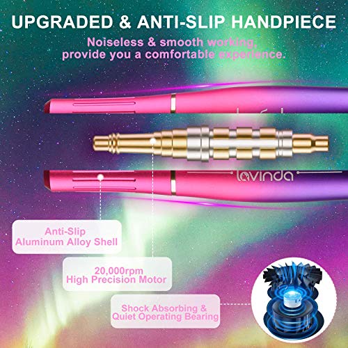 Electric Nail Drill Machine Kit, Lavinda Aurora Portable Upgraded USB Efile S...