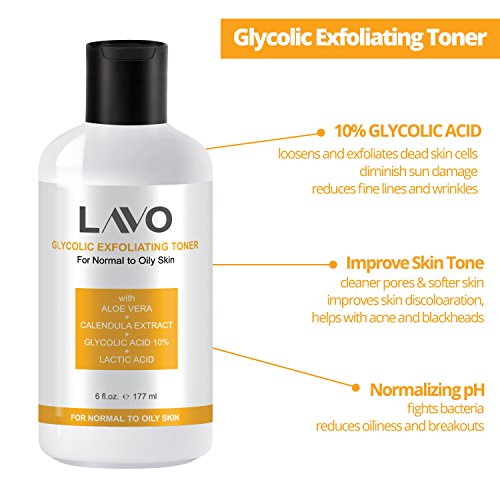 Glycolic Acid Toner 10% by LAVO - Facial Astringent for Oily, Problem, & Acne...