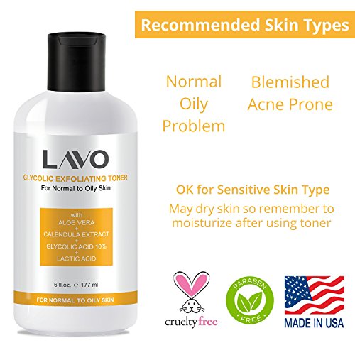 Glycolic Acid Toner 10% by LAVO - Facial Astringent for Oily, Problem, & Acne...