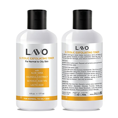 Glycolic Acid Toner 10% by LAVO - Facial Astringent for Oily, Problem, & Acne...