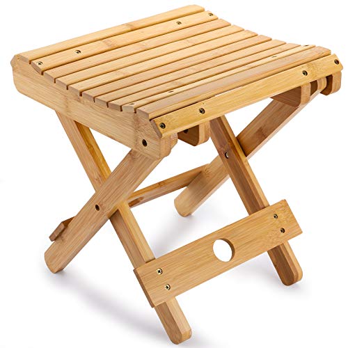 Lawei Bamboo Folding Step Stool - 12 Inch Bamboo Shower Bench Stool Spa Bath ...
