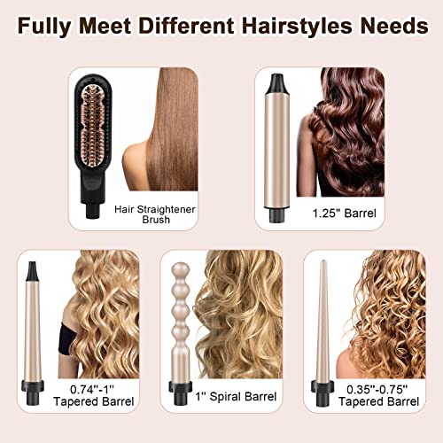 LAYADO 5 in 1 Curling Iron, Curling Wand Set with Hair Straightener Brush, In...