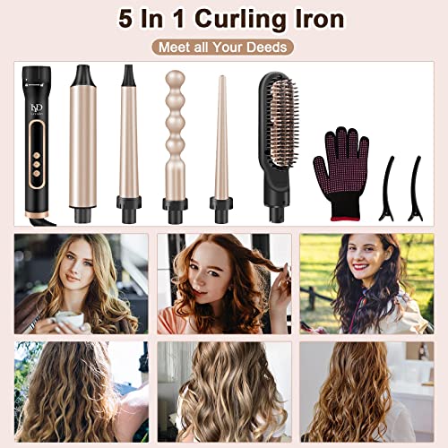 LAYADO 5 in 1 Curling Iron, Curling Wand Set with Hair Straightener Brush, In...