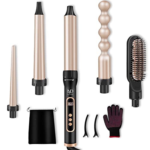 LAYADO 5 in 1 Curling Iron, Curling Wand Set with Hair Straightener Brush, In...