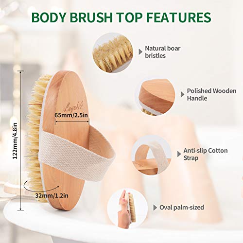 LAYUKI Body Brush for Dry or Wet Brushing and 2-sided Foot File Scrubber Set,...