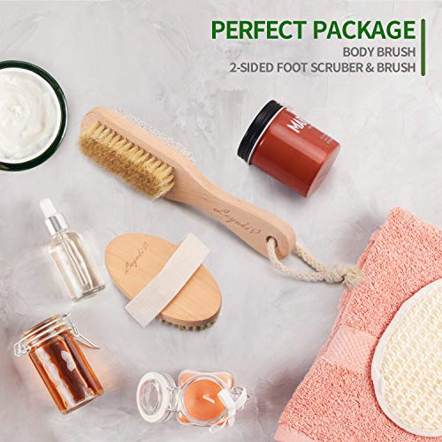 LAYUKI Body Brush for Dry or Wet Brushing and 2-sided Foot File Scrubber Set,...