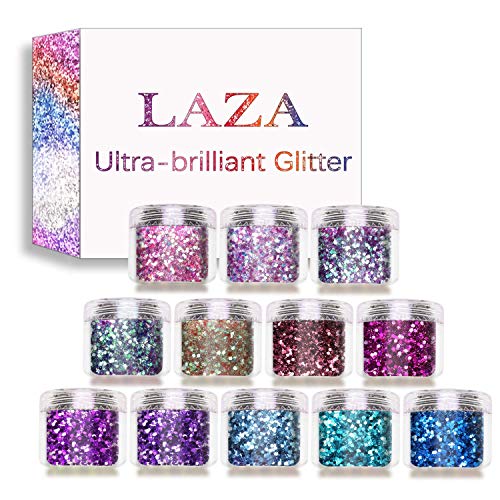Laza 12 Colors Glitter Nail Art Acrylic Nails Powder Mixed Sequins Iridescent...