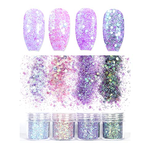 Laza 12 Colors Glitter Nail Art Acrylic Nails Powder Mixed Sequins Iridescent...