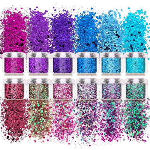 Laza 12 Colors Glitter Nail Art Acrylic Nails Powder Mixed Sequins Iridescent...