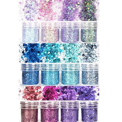 Laza 12 Colors Glitter Nail Art Acrylic Nails Powder Mixed Sequins Iridescent...