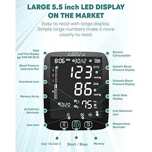 All New 2022 LAZLE Blood Pressure Monitor - Automatic Upper Arm Machine & Acc...